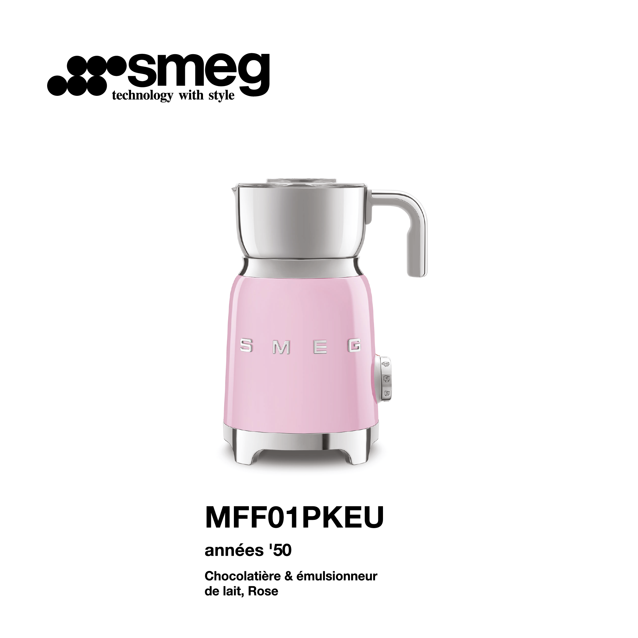 Chocolatières et Emulsionneur a lait SMEG couleur Rose MFF01PKEU