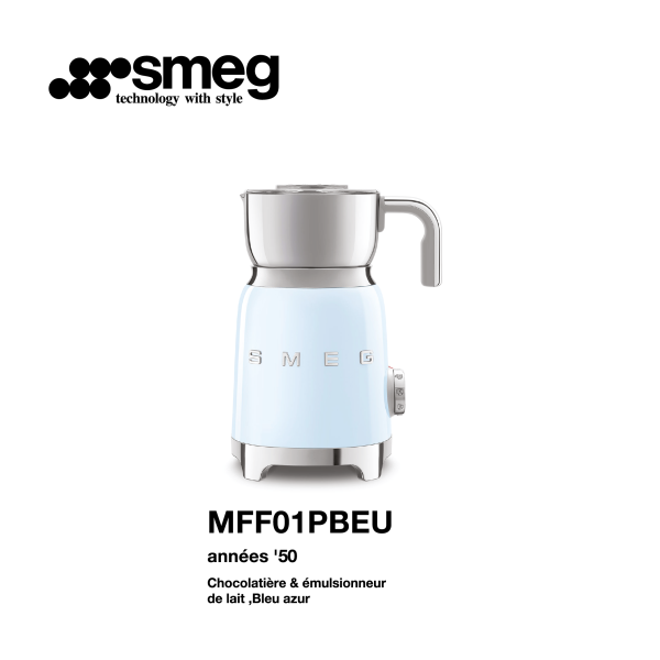 Chocolatières et Emulsionneur a lait SMEG couleur bleu azur MFF01PBEU
