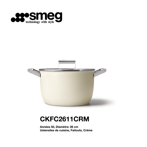 Faitout Smeg 24cm couleur crème CKFC2611CRM