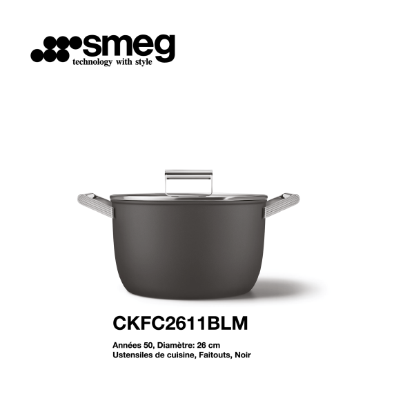Faitout Smeg 26cm couleur Noir CKFC2611BLM
