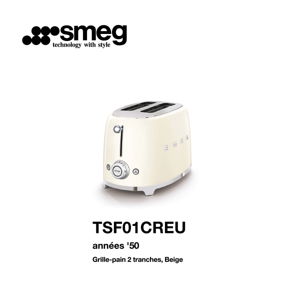 Grille-pain 2 tranches smeg Couelur Beige TSF01CREU