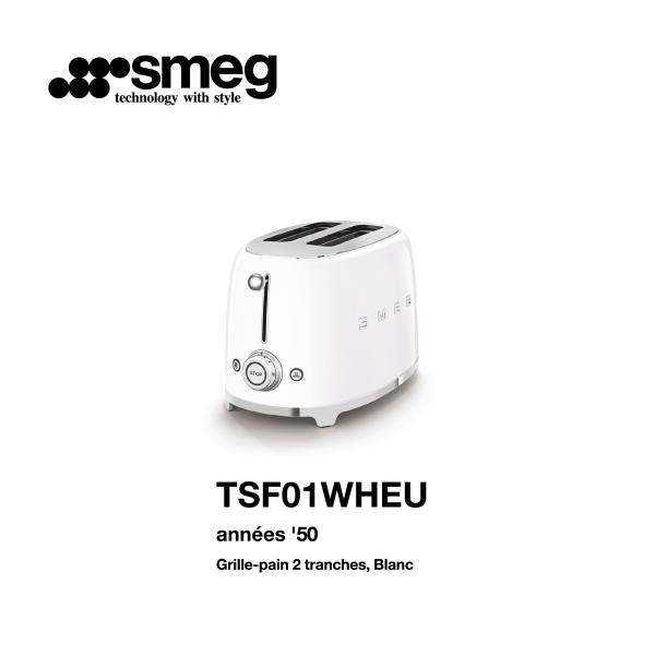 Grille-pain 2 tranches smeg Couelur Blanc TSF01WHEU
