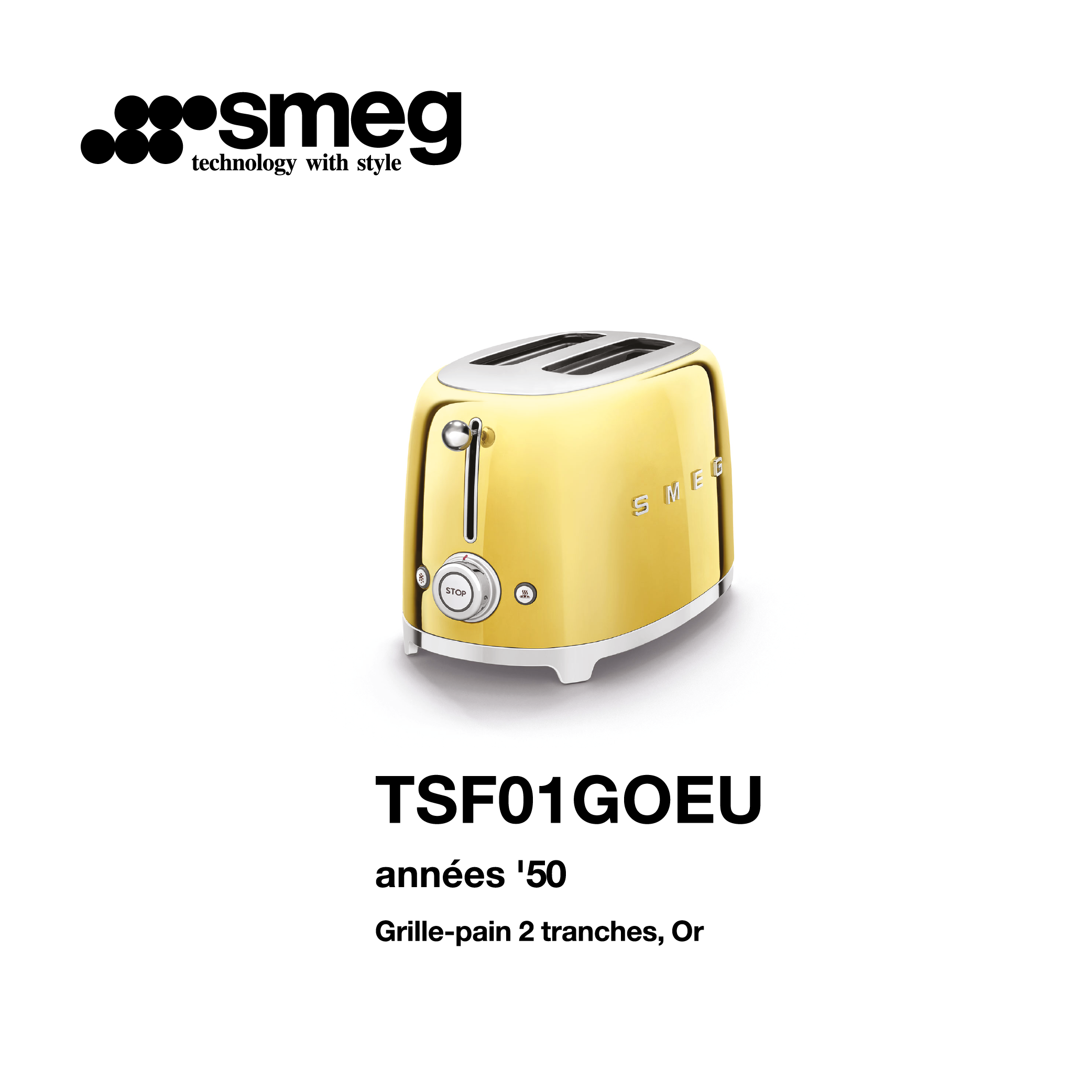 Grille-pain 2 tranches smeg Couelur Or TSF01GOEU