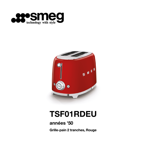 Grille-pain 2 tranches smeg Couelur Rouge TSF01RDEU