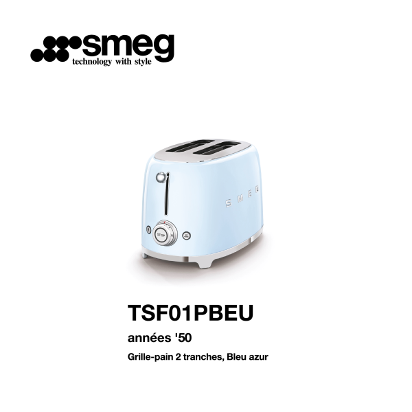 Grille-pain 2 tranches smeg Couelur bleu azur TSF01PBEU