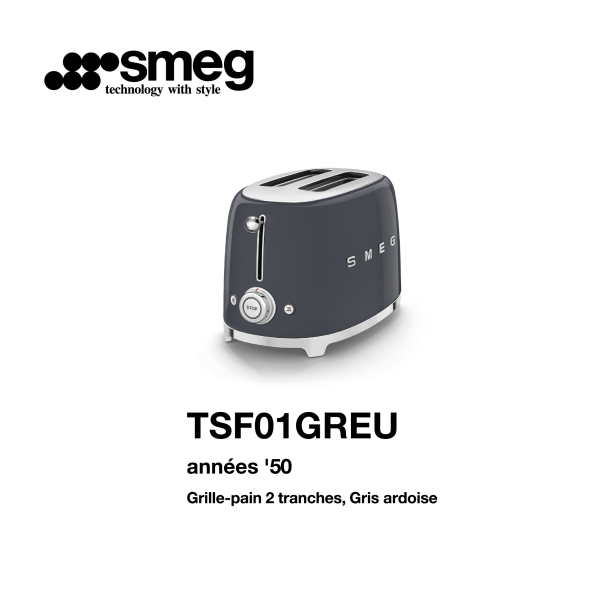 Grille-pain 2 tranches smeg Couelur gris ardoise TSF01GREU