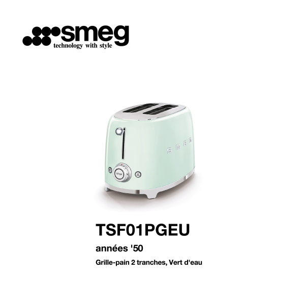 Grille-pain 2 tranches smeg Couelur vert d’eau TSF01PGEU