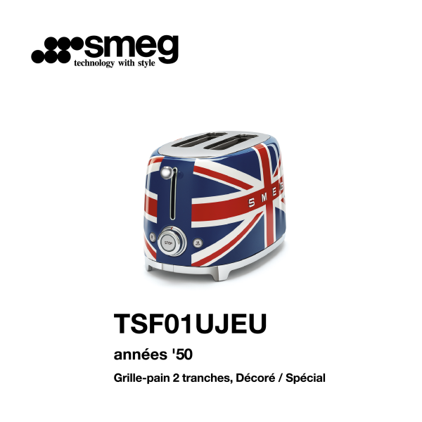 Grille-pain 2 tranches smeg décoré spéciale UK flage TSF01UJEU