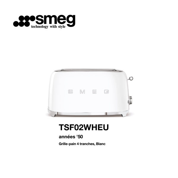 Grille-pain 4 tranches smeg Couelur Blanc TSF02WHEU