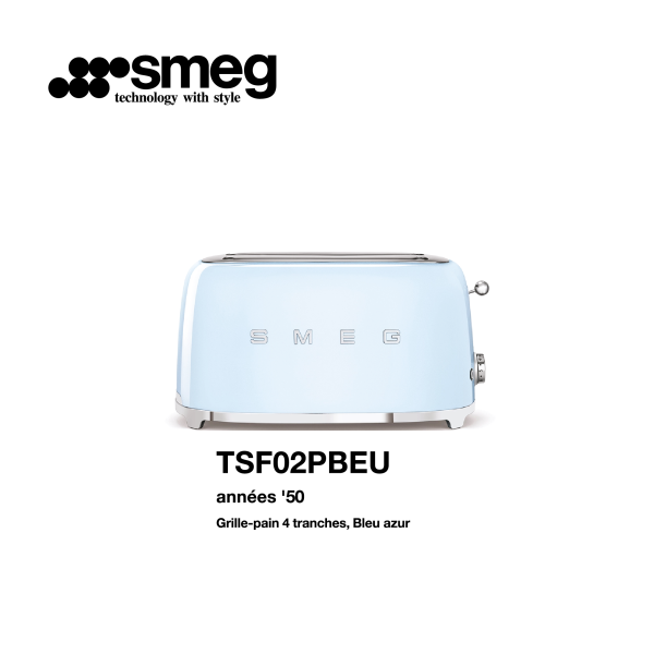 Grille-pain 4 tranches smeg Couelur Bleu azur TSF02PBEU