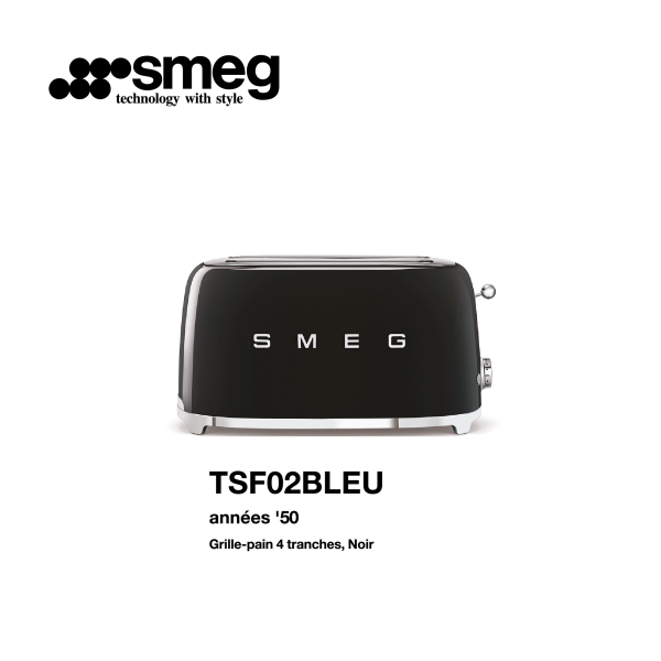 Grille-pain 4 tranches smeg Couelur Noir TSF02BLEU