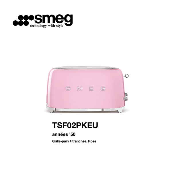 Grille-pain 4 tranches smeg Couelur Rose TSF02PKEU