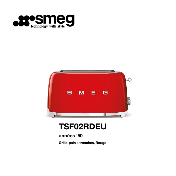 Grille-pain 4 tranches smeg Couelur Rouge TSF02RDEU