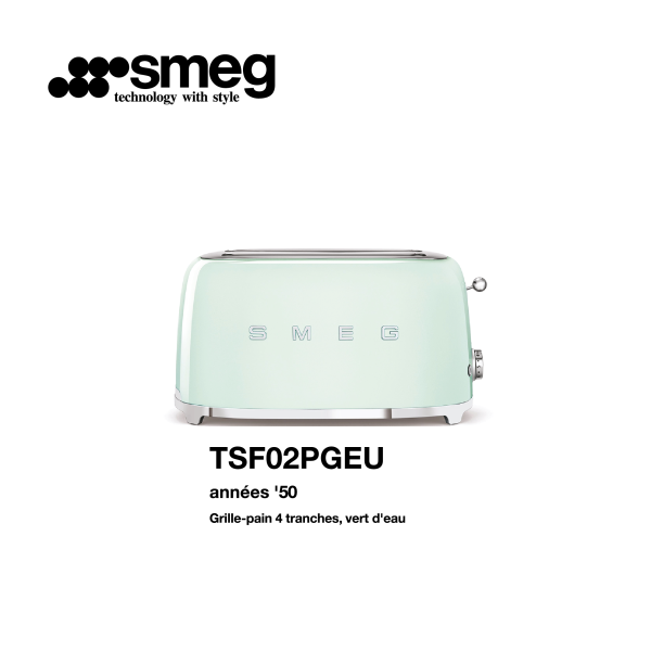 Grille-pain 4 tranches smeg Couelur Vert d’eau TSF02PGEU