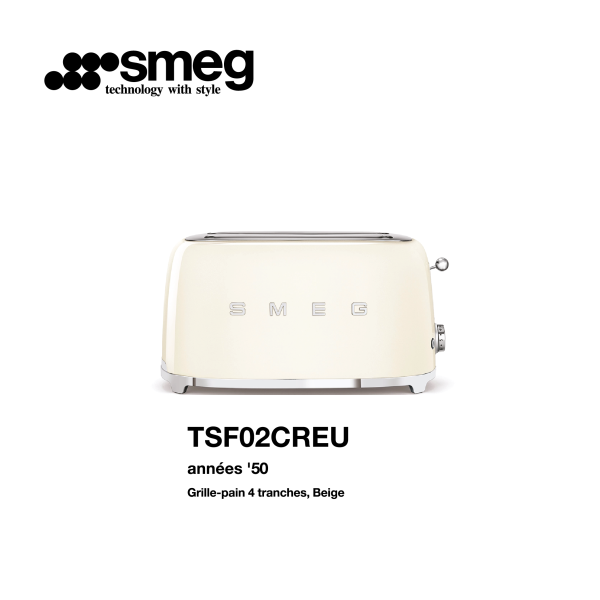 Grille-pain 4 tranches smeg Couelur beige TSF02CREU