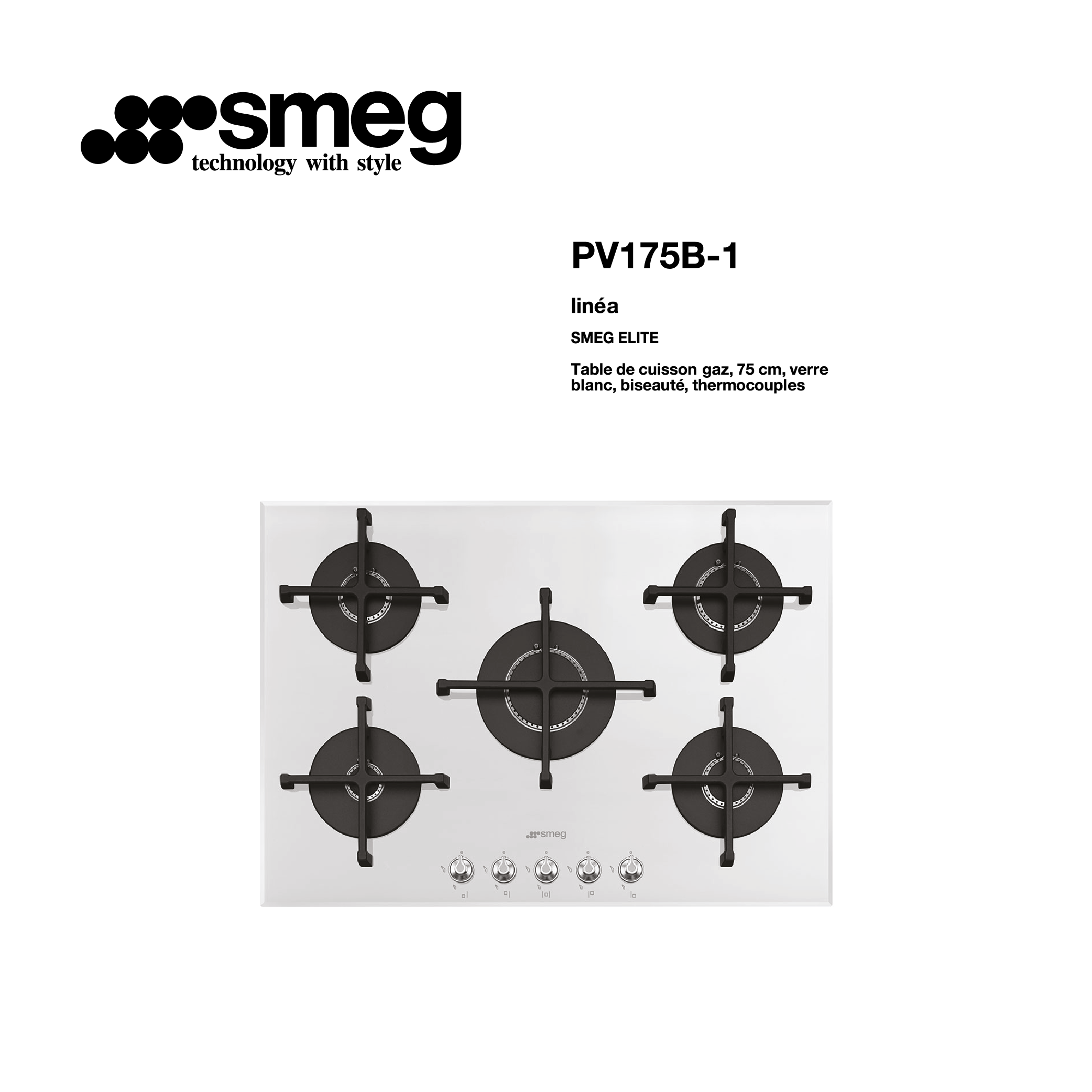Plaque de cuisson gaz 75cm 5 feux PV175B-1
