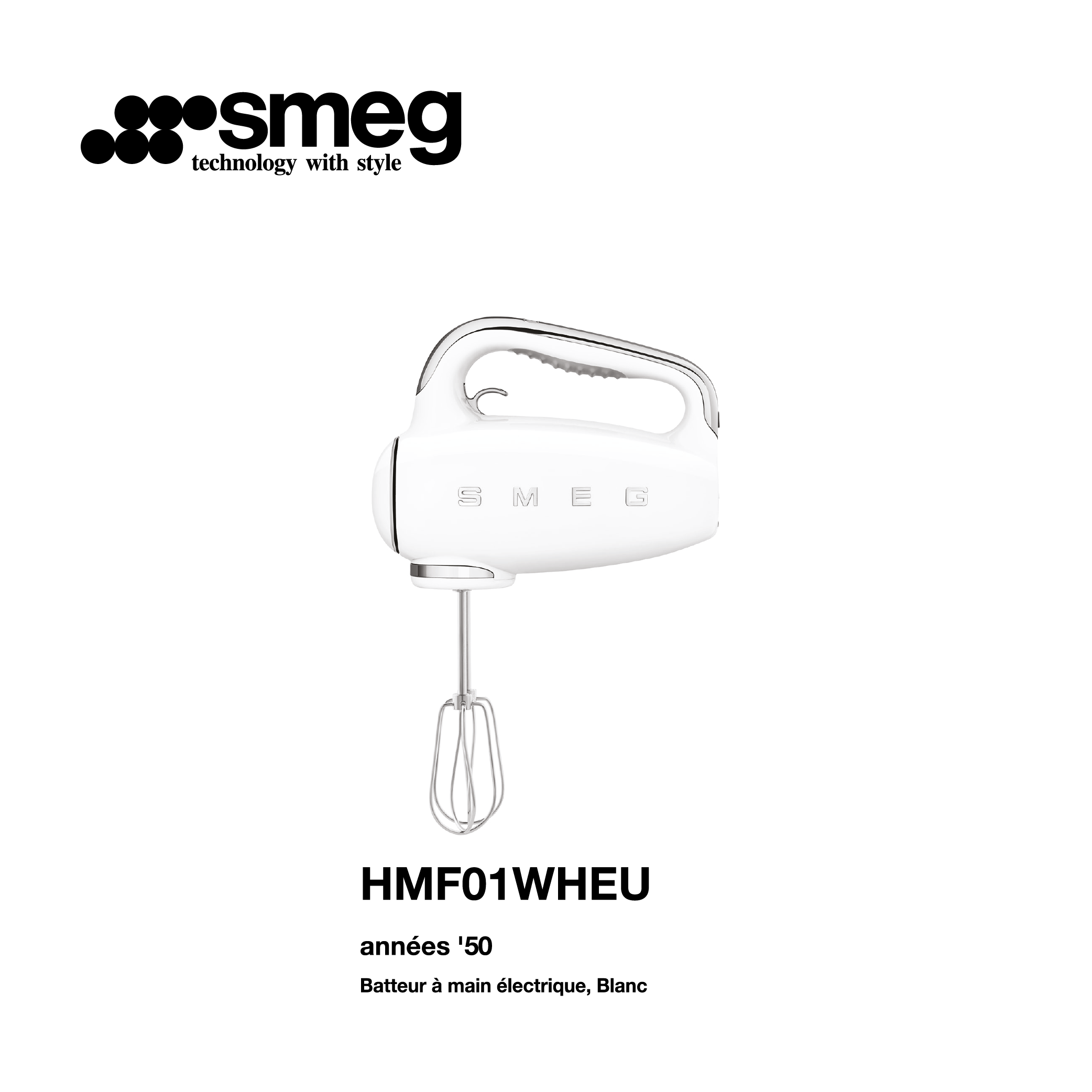 batteur à main électrique SMEG couleur blanc HMF01WHEU