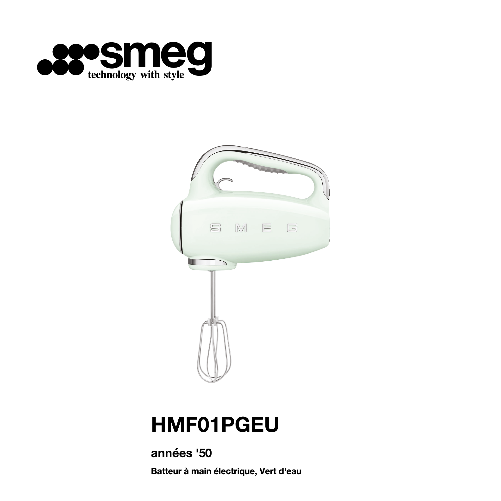 batteur à main électrique SMEG couleur vert d’eau HMF01PGEU