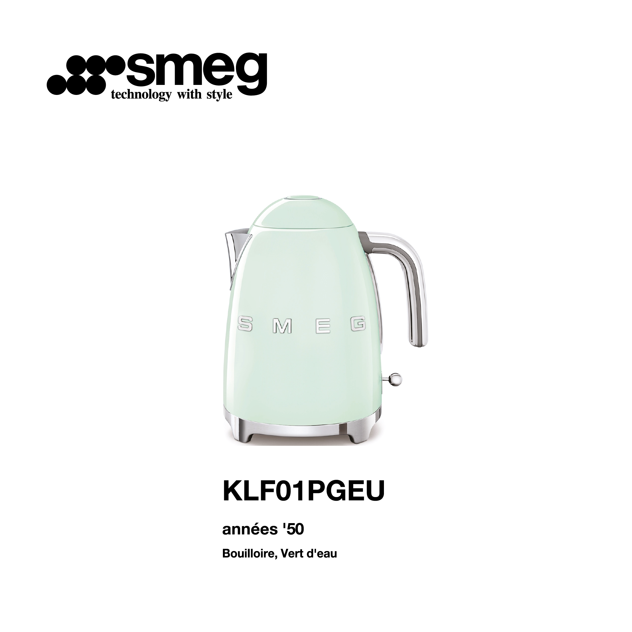 bouilloire électrique smeg style vintage couleur vert d’eau KLF01PGEU