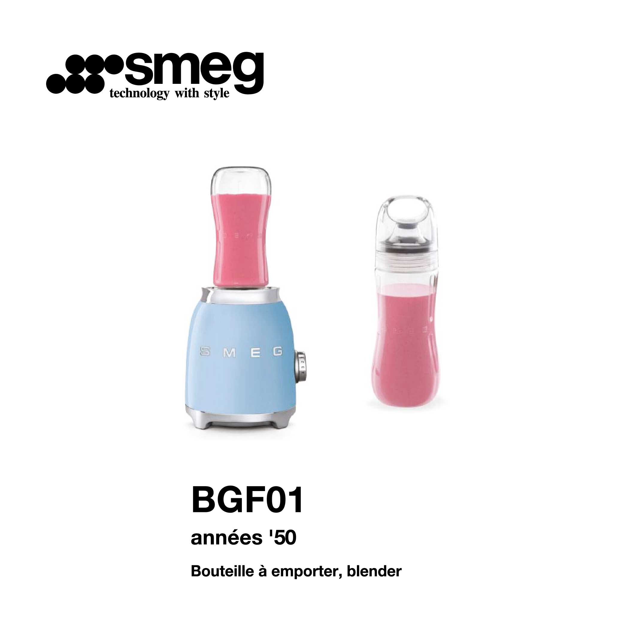 bouteille a emporter blender smeg bleu et rose BGF01