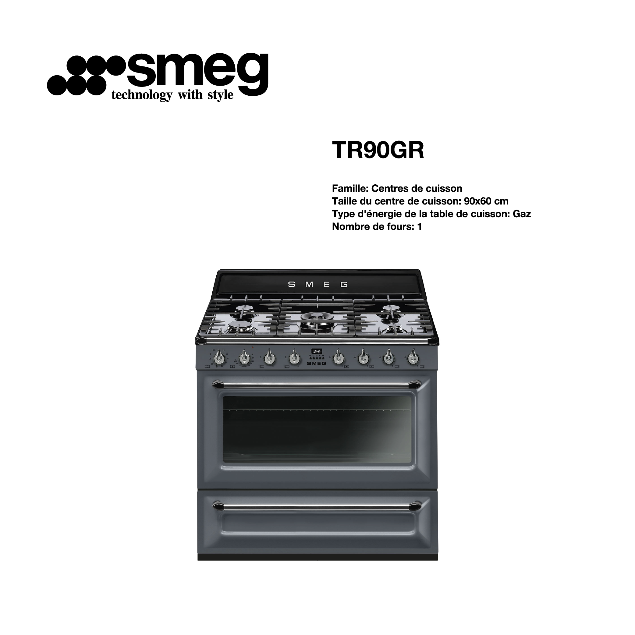 cuisinière SMEG gaz 5 feux avec four 90cmx60cm TR90GR
