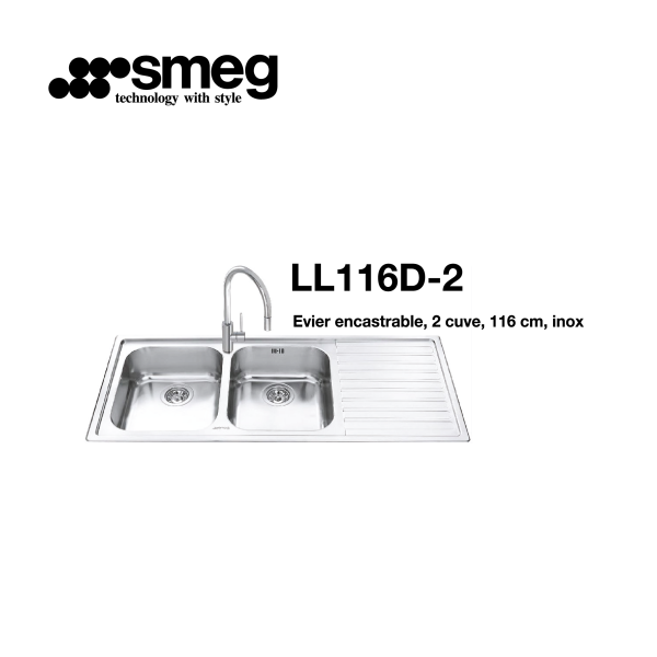 évier encastrable 2 cuves 116cm INOX LL116D-2