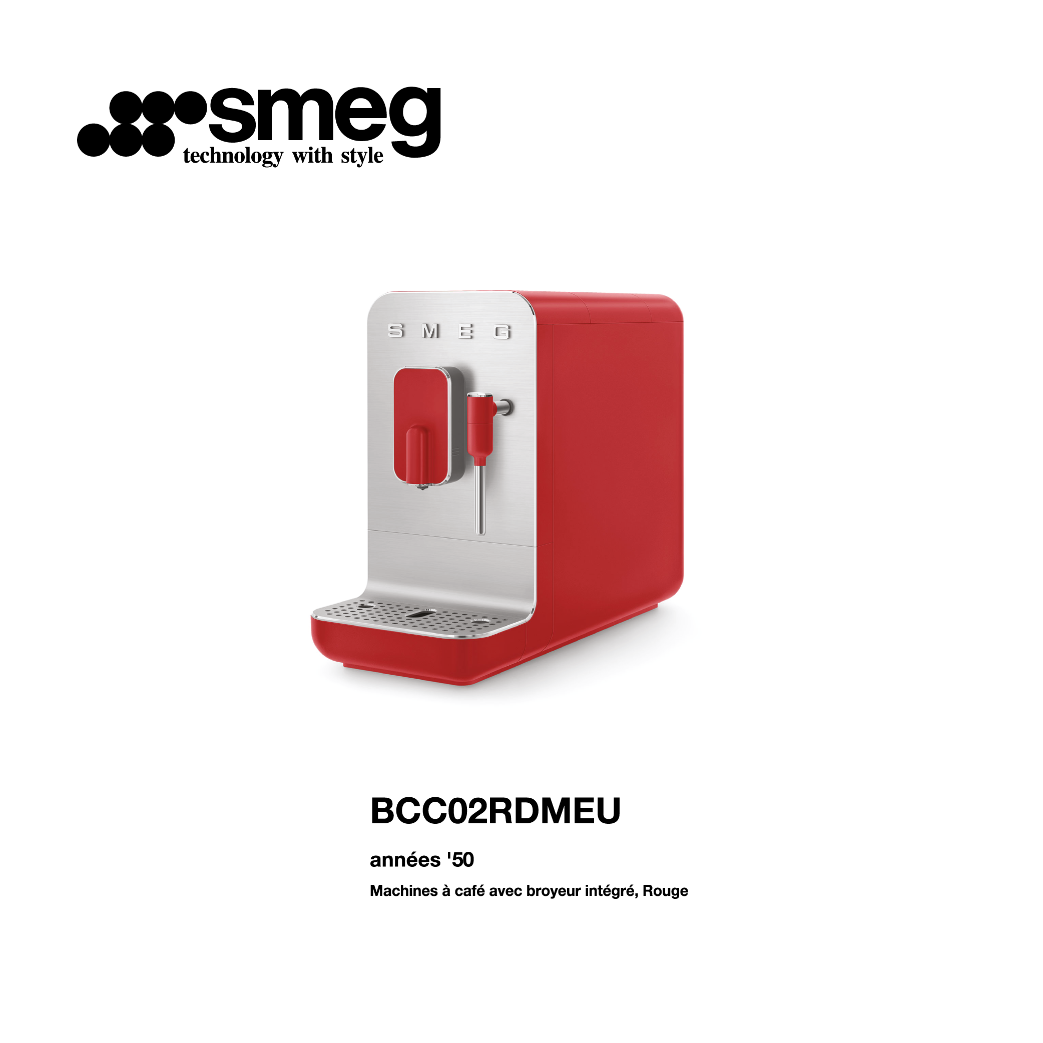 machine café avec broyeur intégré smeg couleur Rouge BCC02RDMEU