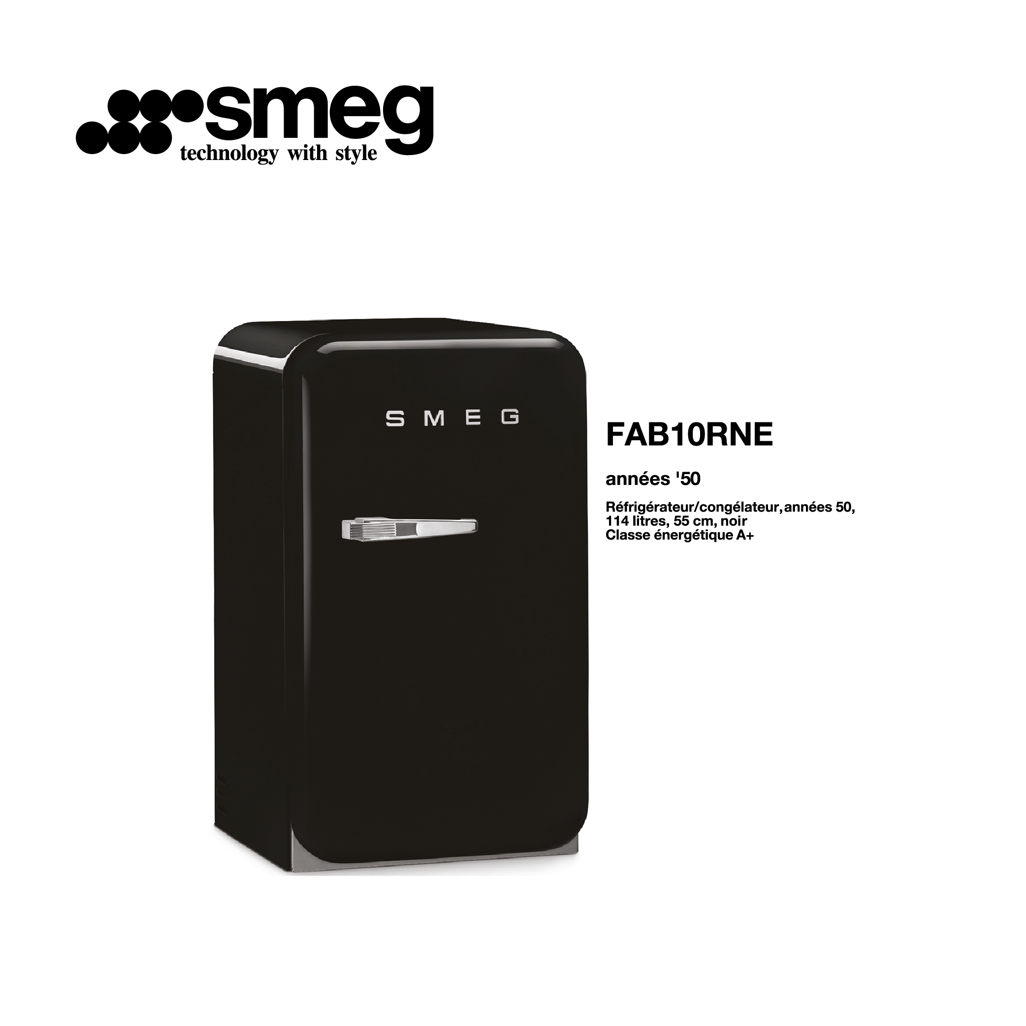 minibar refrigerateur congelateur 114l 55cm couleur Noir style années 50 FAB10RNE