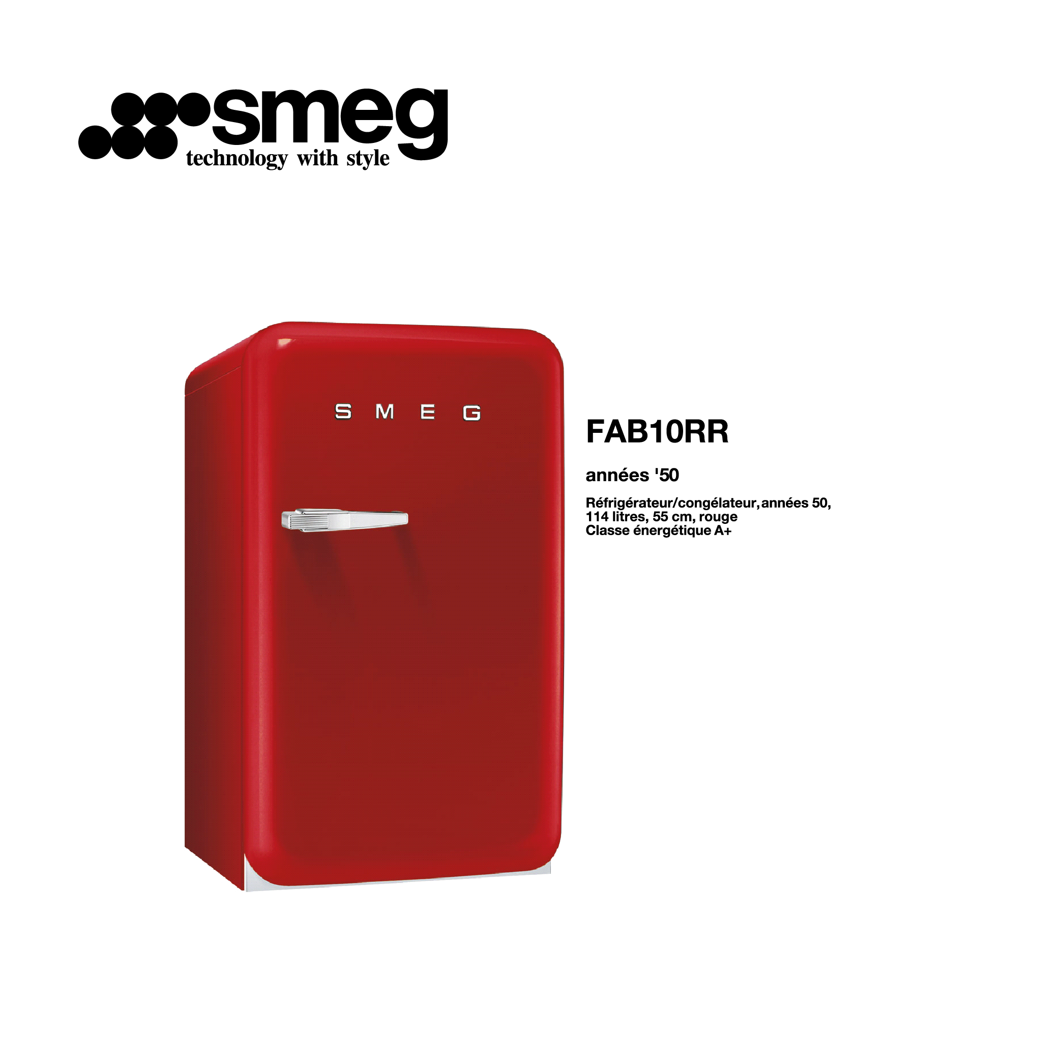 minibar refrigerateur congelateur 114l 55cm couleur Rouge style années 50 FAB10RR
