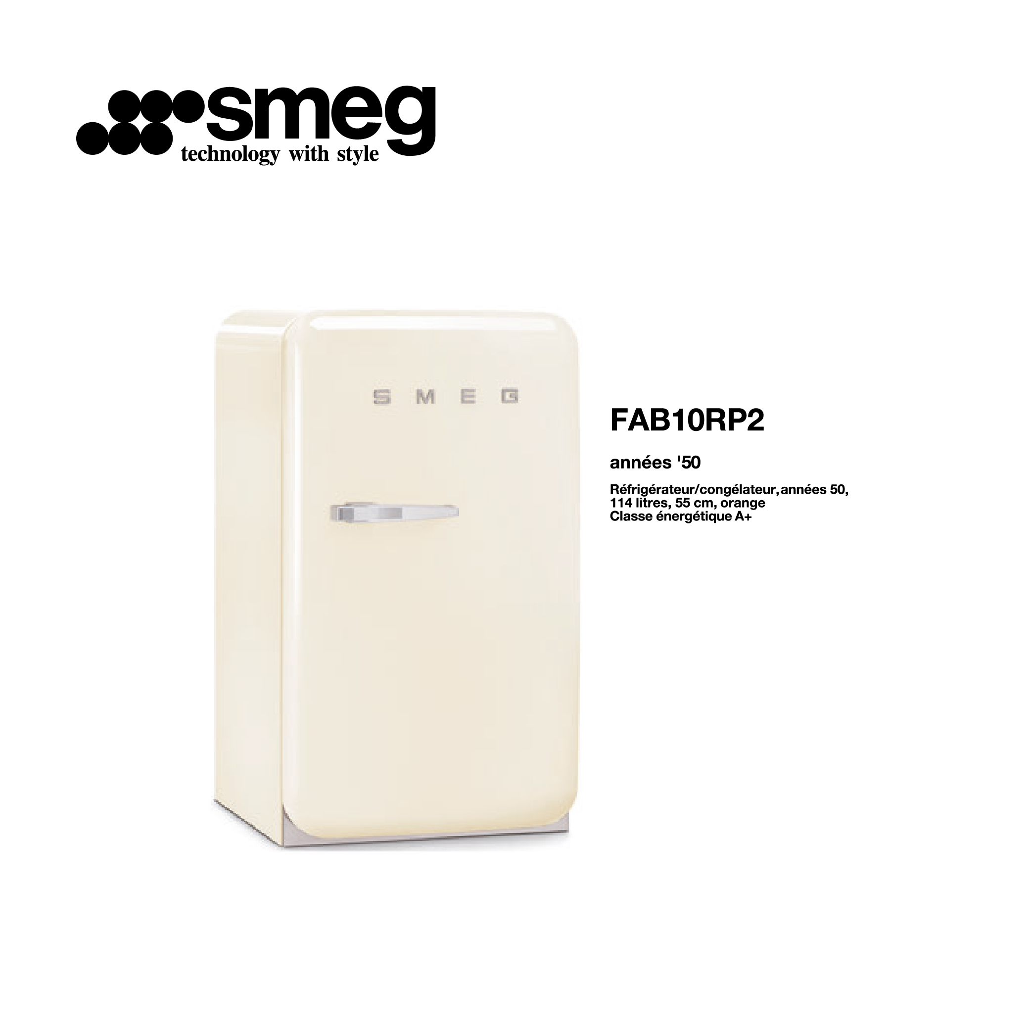 minibar refrigerateur congelateur 114l 55cm couleur crème style années 50 FAB10RP2