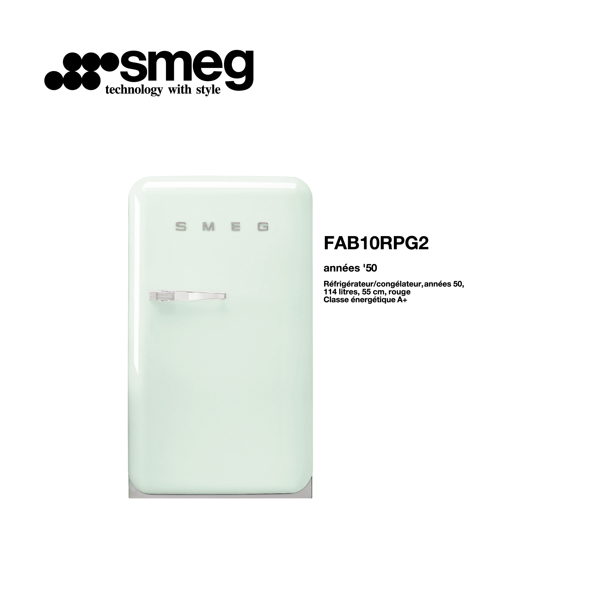 minibar refrigerateur congelateur 114l 55cm couleur vert d’eau style années 50 FAB10RPG2