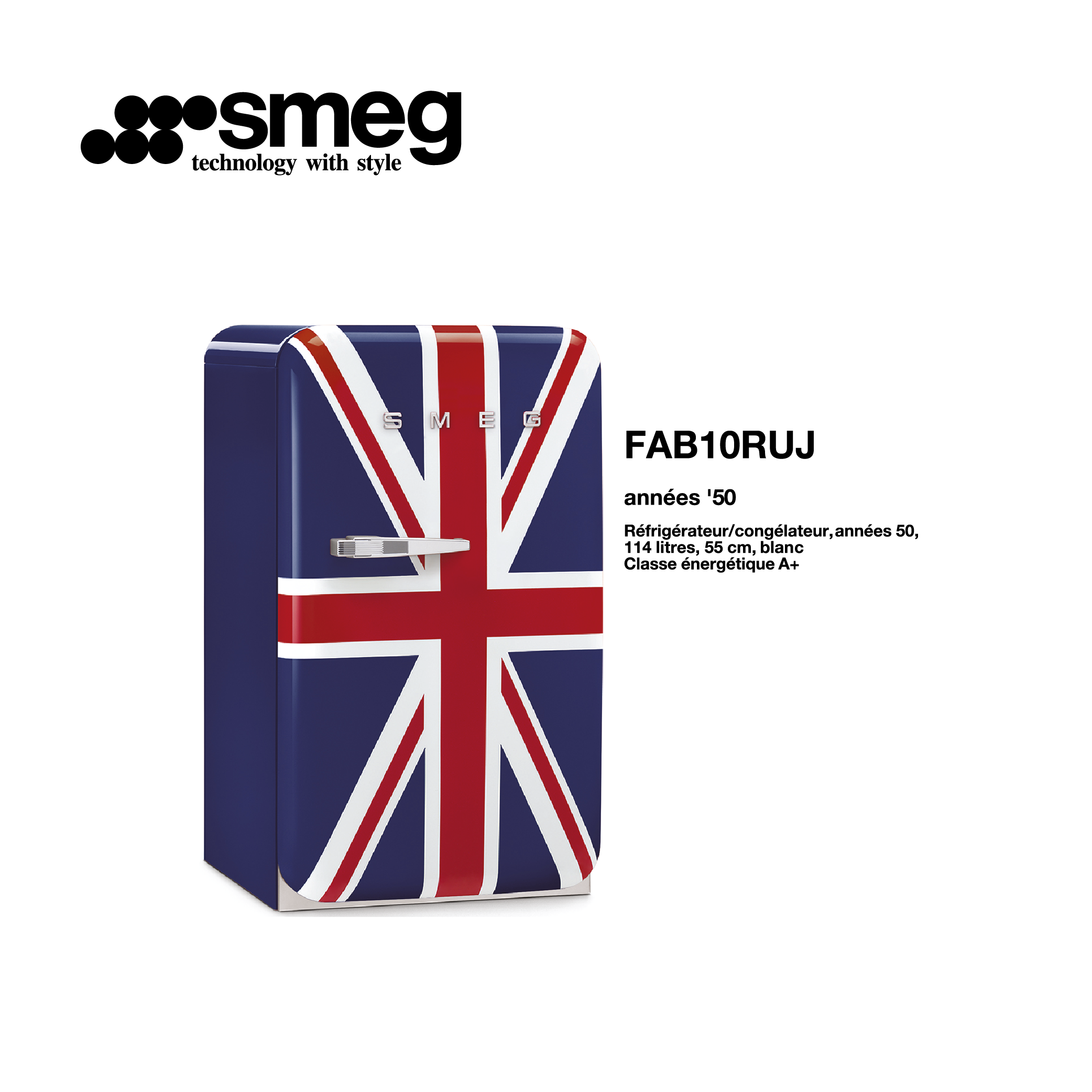 minibar refrigerateur congelateur 114l 55cm style Union Flag UK FAB10RUJ