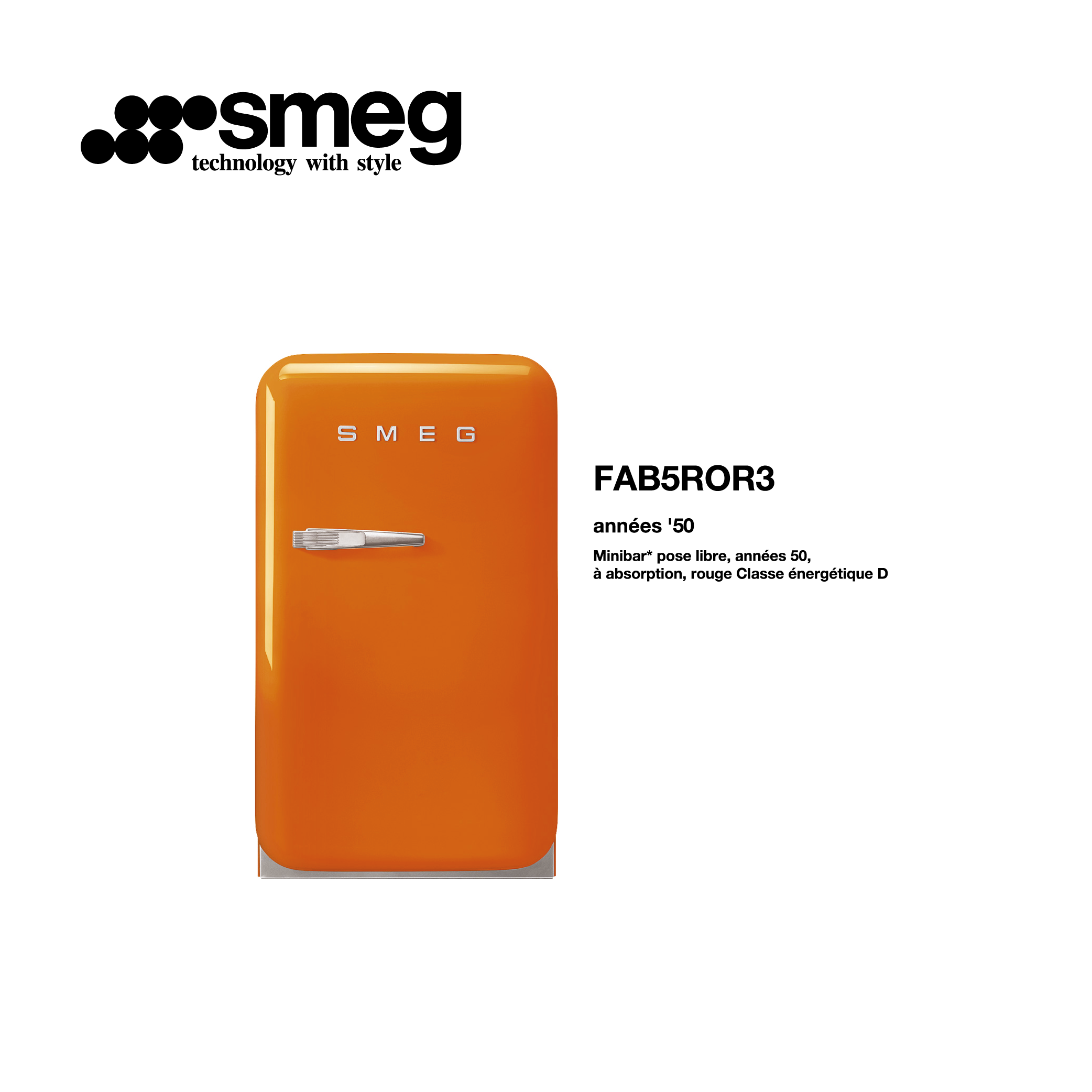 minibar refrigerateur congelateur pose libre a absorption couleur Orange style vintage FAB5ROR3